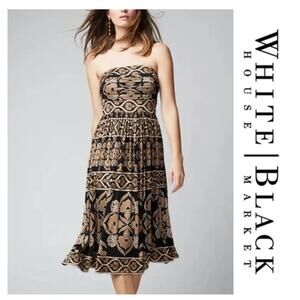 White House Black Market Women's Brown Black Paisley Print Cocktail Dress Size 2